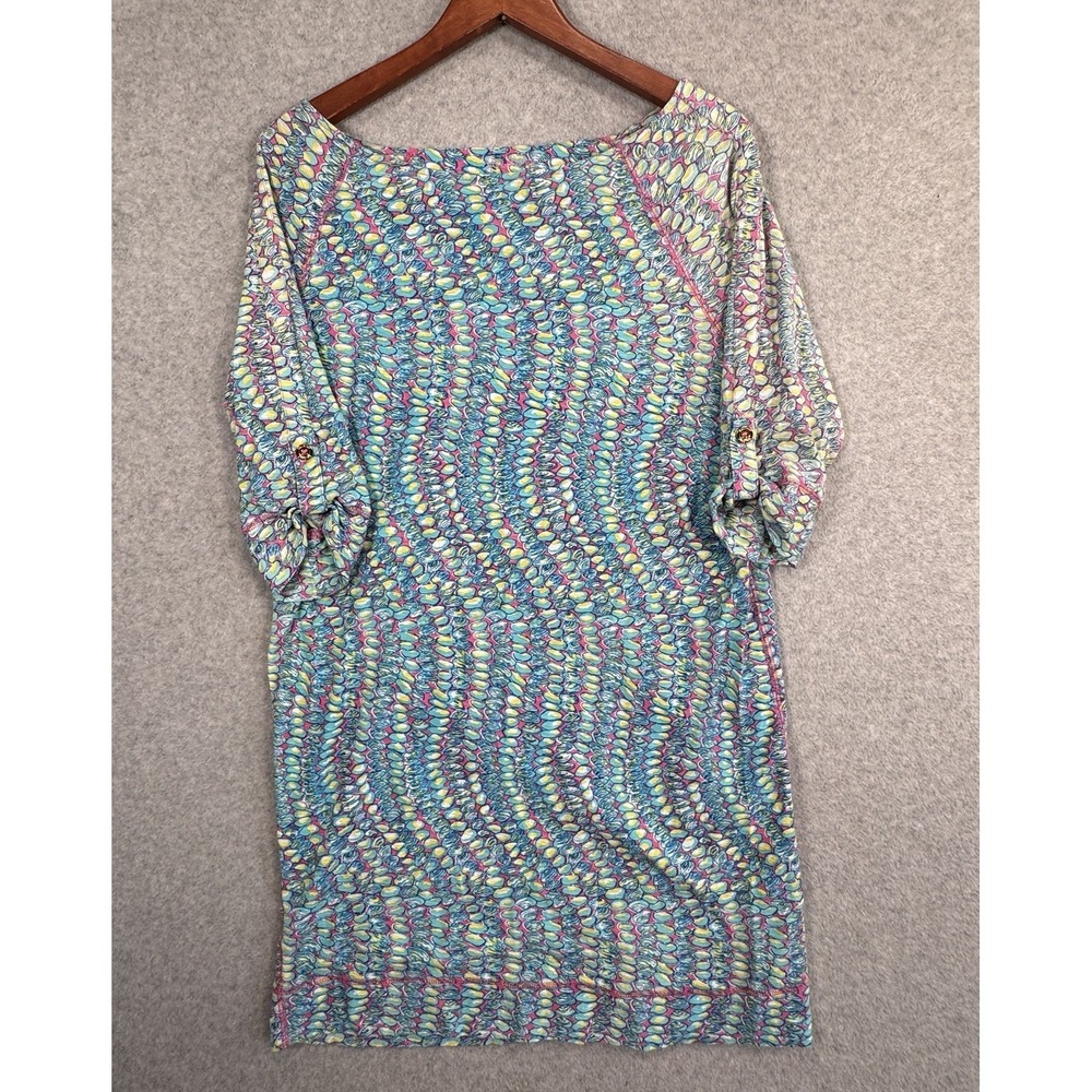 Lilly Pulitzer Camie Dress Large Clam Jam Print 100%‎ Cotton Shift Roll Sleeve